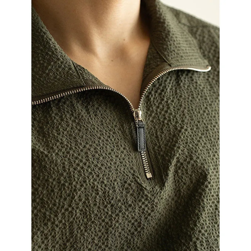 Men's cedar green loose-fit short sleeve t-shirt made from quick-drying ice silk fabric.
