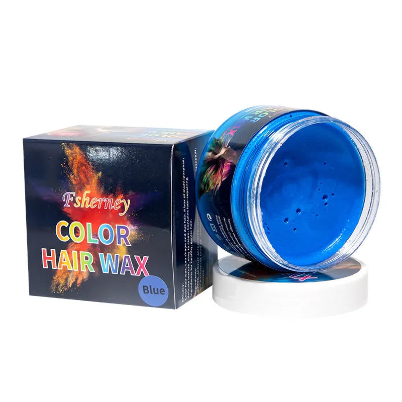 120g hair styling clay container showing colour options including blue, green, purple and rose red
