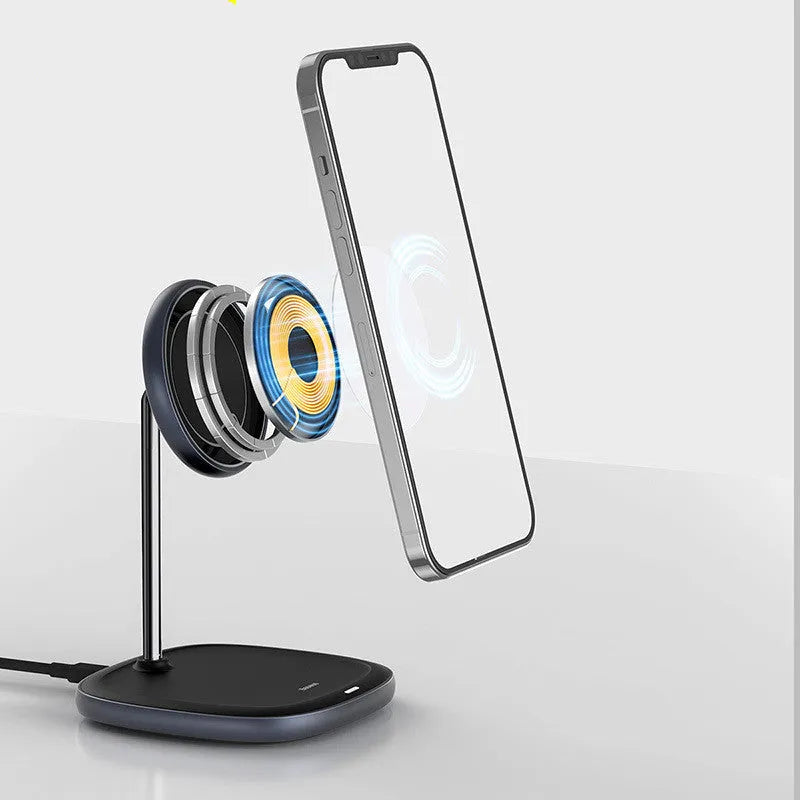 Swan magnetic desktop wireless charger for iPhone 12 in black with charging cable