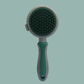 Green and pink dual-sided pet grooming brush showing slicker brush and silicone massager sides.