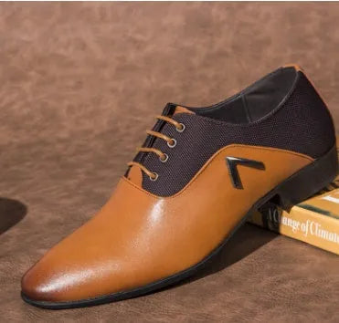 Men's Oxford business casual shoes in black, brown, and yellow with artificial PU leather upper