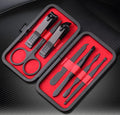 7-piece metal nail clippers manicure set with eyebrow scissors and nail file on white background