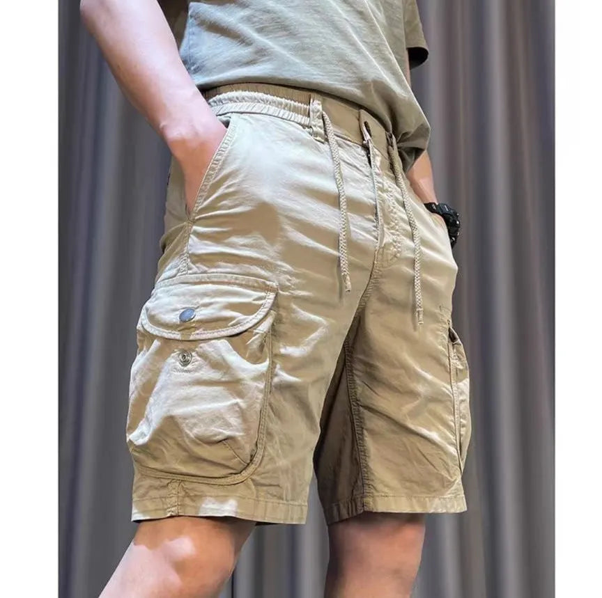 Loose straight Korean-style overalls pants with multiple pockets in black, grey, green, or khaki colours