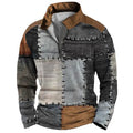 Man wearing a loose fit long sleeve t-shirt with retro colour printing and stripe pattern for golf or casual wear