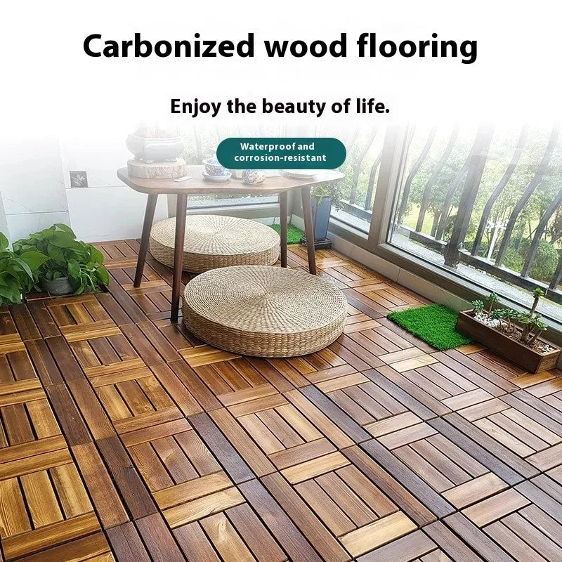 Camphor pine wood flooring tiles with brushed durable finish measuring 30x30cm