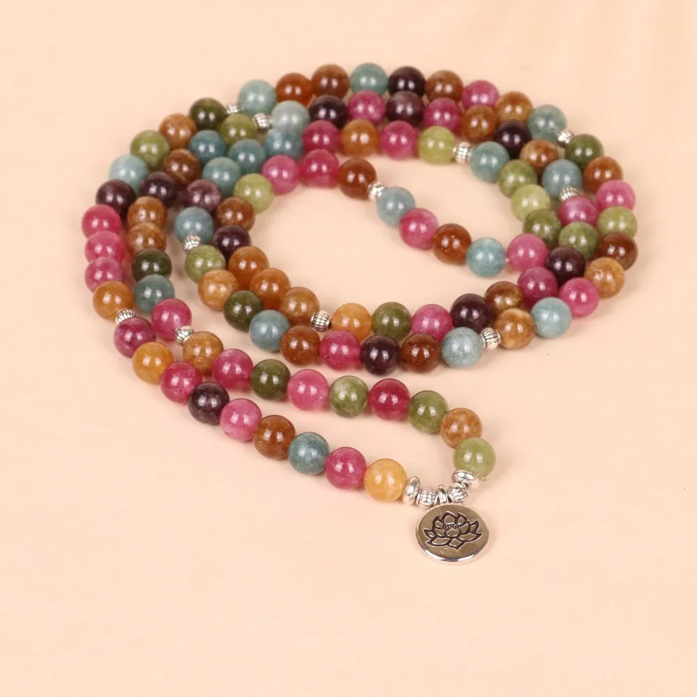 108-bead lotus bracelet with Tourmaline colour in hanging multi-layer design