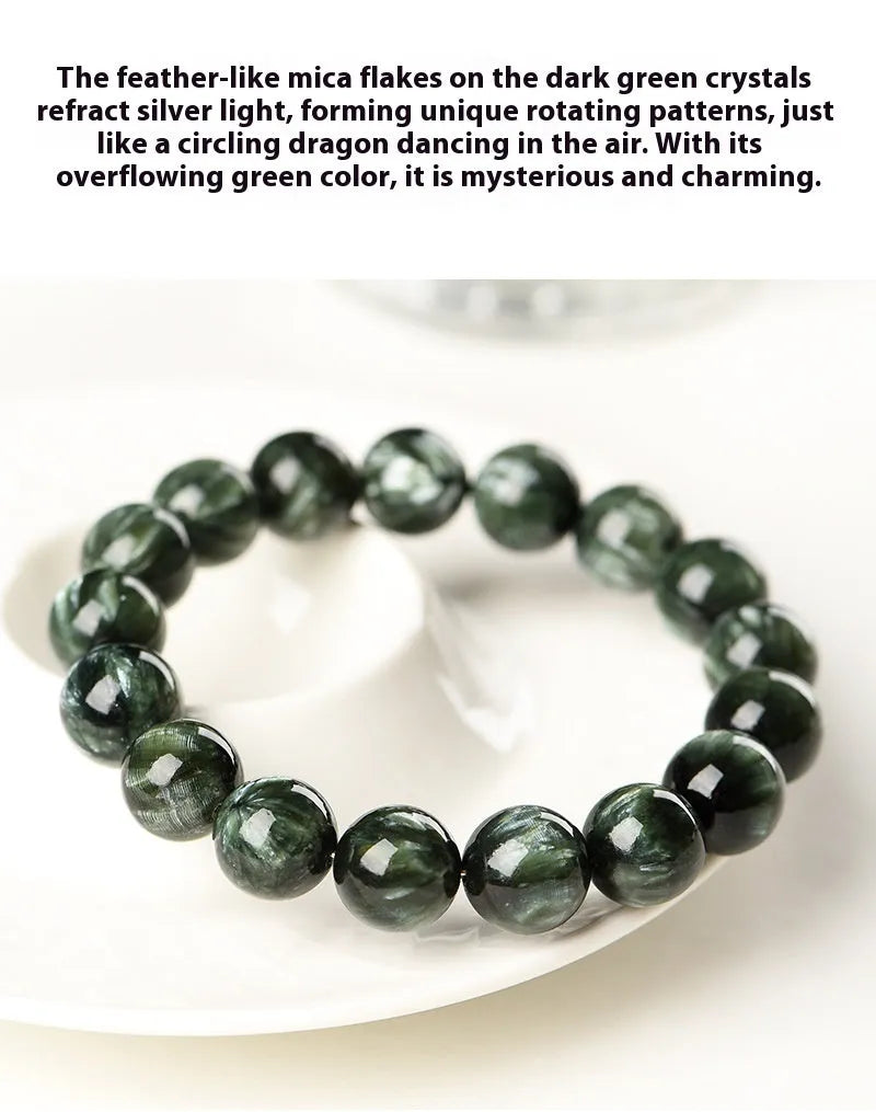 Natural green dragon crystal bead bracelet with geometric 8-9mm beads and Ruyi decoration.