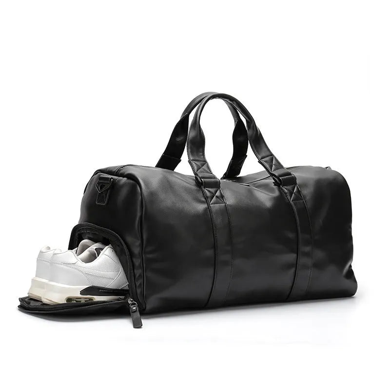 Trend black portable travel bag with detachable shoulder strap and zipper closure, 48cm wide
