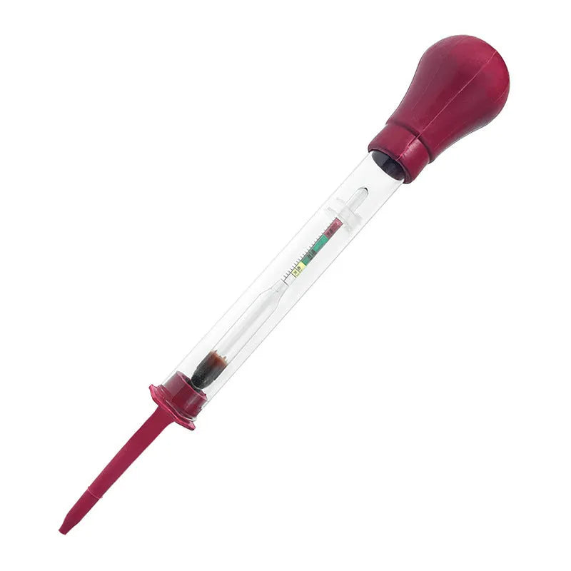 Electrohydraulic hydrometer for automotive battery electrolyte density testing with glass tube and suction mechanism