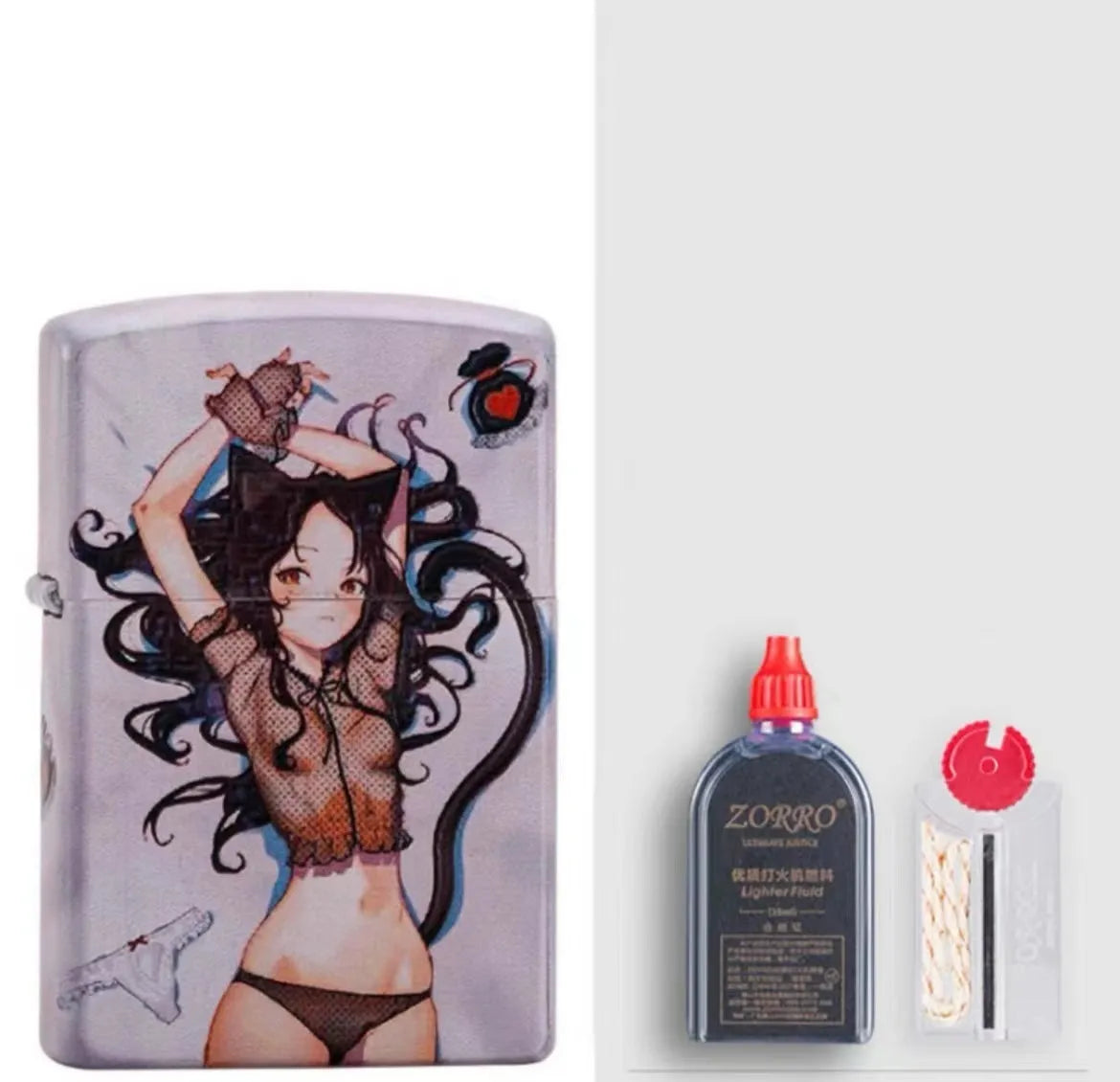 Windproof kerosene lighter with artistic design, steel and copper construction, 58x39x13mm dimensions