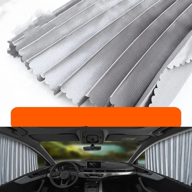 Auto retractable car sun curtain in thick opaque cloth with roller shutter suspension
