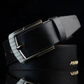 Men's threading casual belt with retro pin buckle in black imitation leather