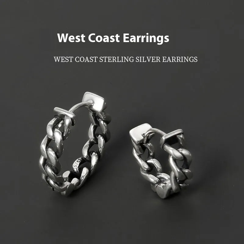 Men's geometric copper hip hop earrings in silver and cloud styles, showing 10mm and 14mm sizes.