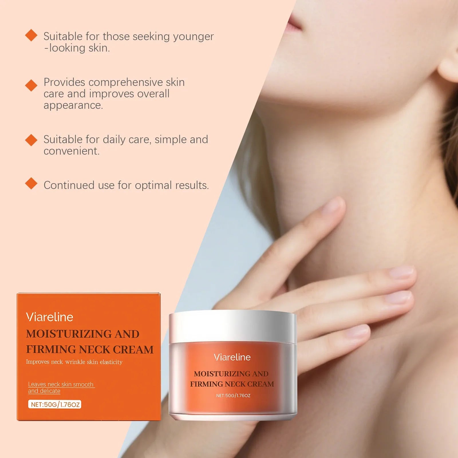 Moisturising neck cream in compact 6.3x6.3x4.5cm packaging for daily contour care