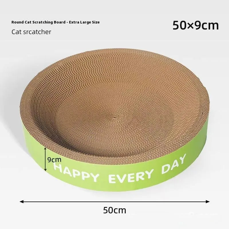 Green round cat scratching board nest with plush interior and integrated scratching surface