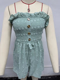 Women's off-shoulder sleeveless jumpsuit in blue solid colour with button detail