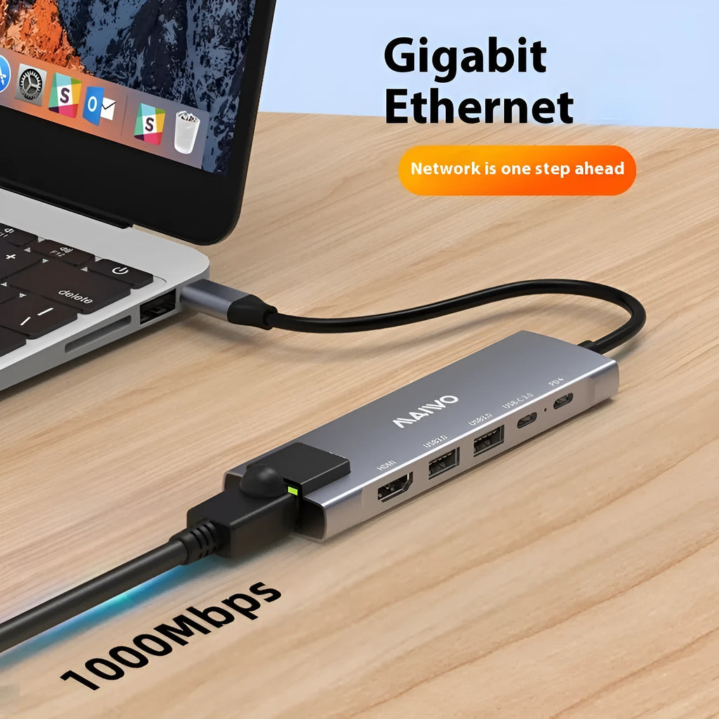 Steam Deck six-in-one docking station with aluminium alloy shell showing HDMI, Ethernet, and USB ports