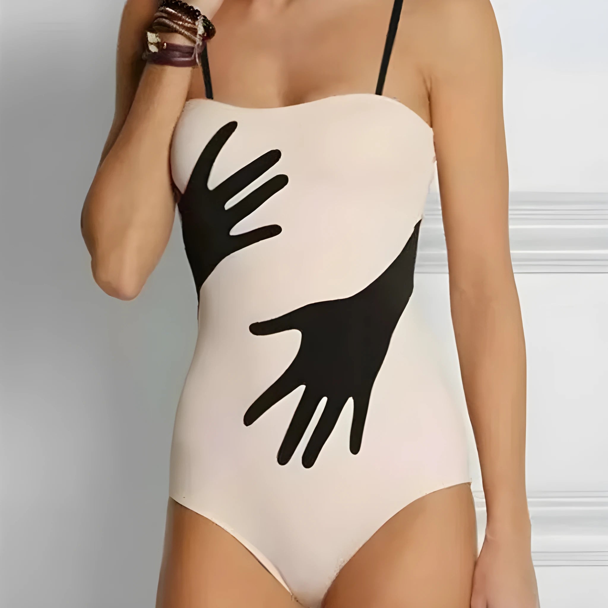 Women's one-piece bikini swimsuit with polyester fabric for beach swimming