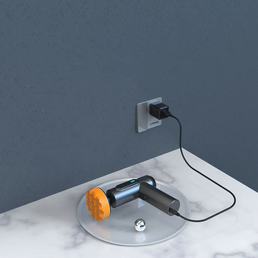 Wireless electric waxing and polishing machine with white ABS housing and a black polishing disc.