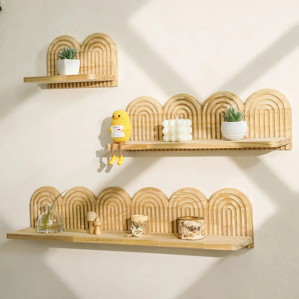 Solid wood multi-layer wall storage rack for flower pots and decorative items