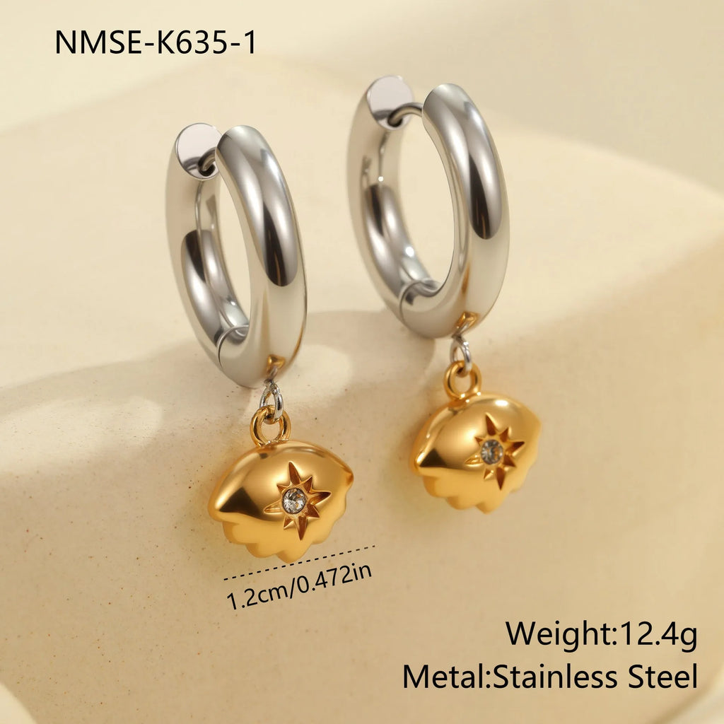 Christmas tree design earrings in stainless steel with 18K gold electroplated silver-tone finish
