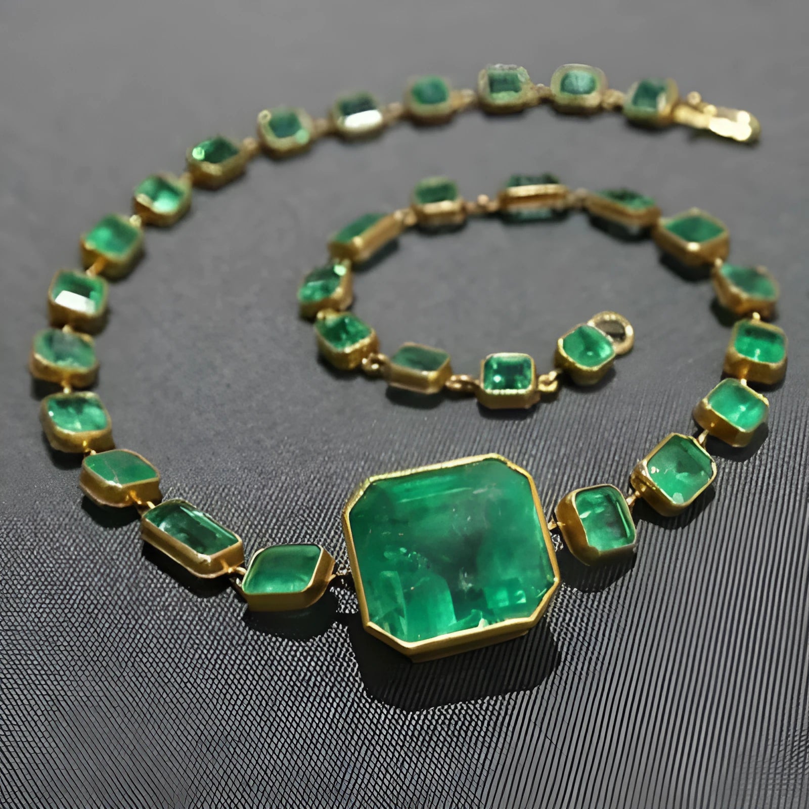 Light luxury square emerald zircon necklace 18K gold plated copper adjustable clavicle chain