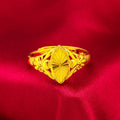 Gold electroplated brass open diamond flower ring with geometric texture