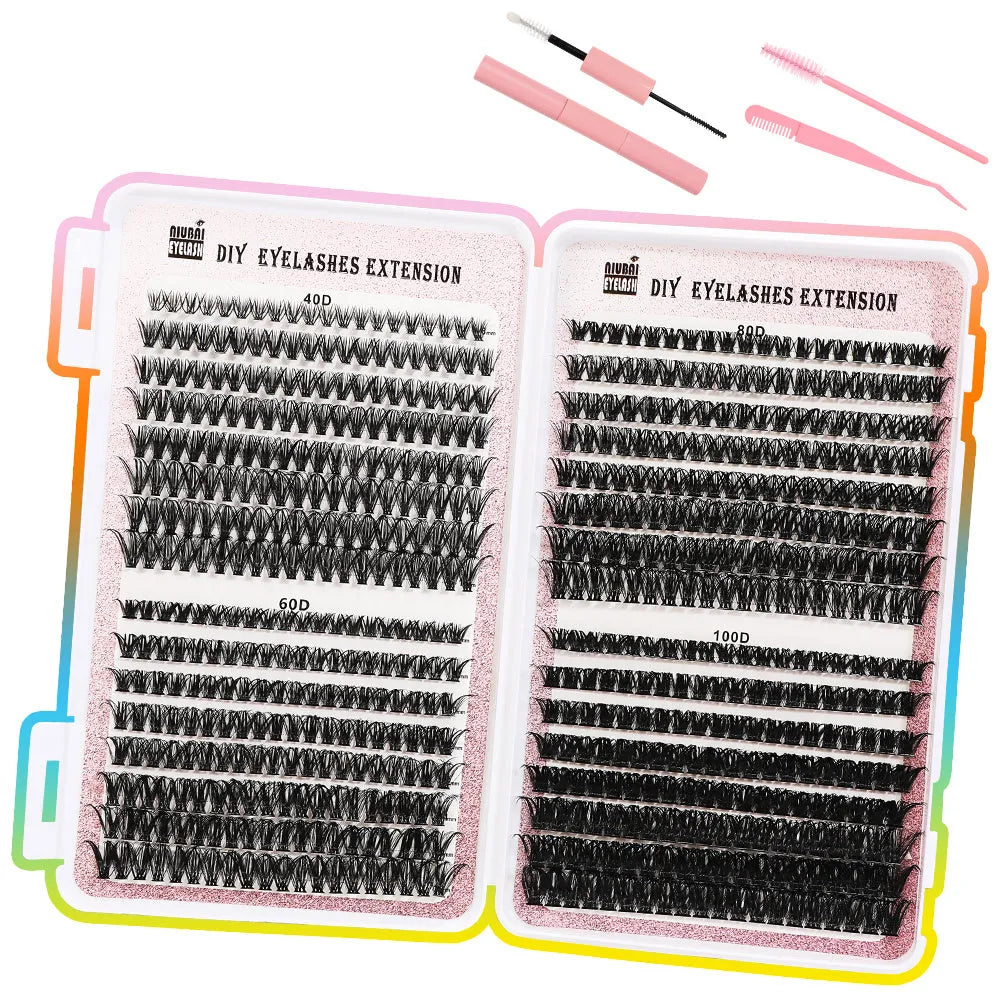 32 row book cluster eyelash set with 640 segmented lashes in two styles for DIY lash extensions
