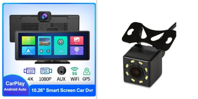 12-inch touch screen car dash cam unit with front and rear camera recording on display
