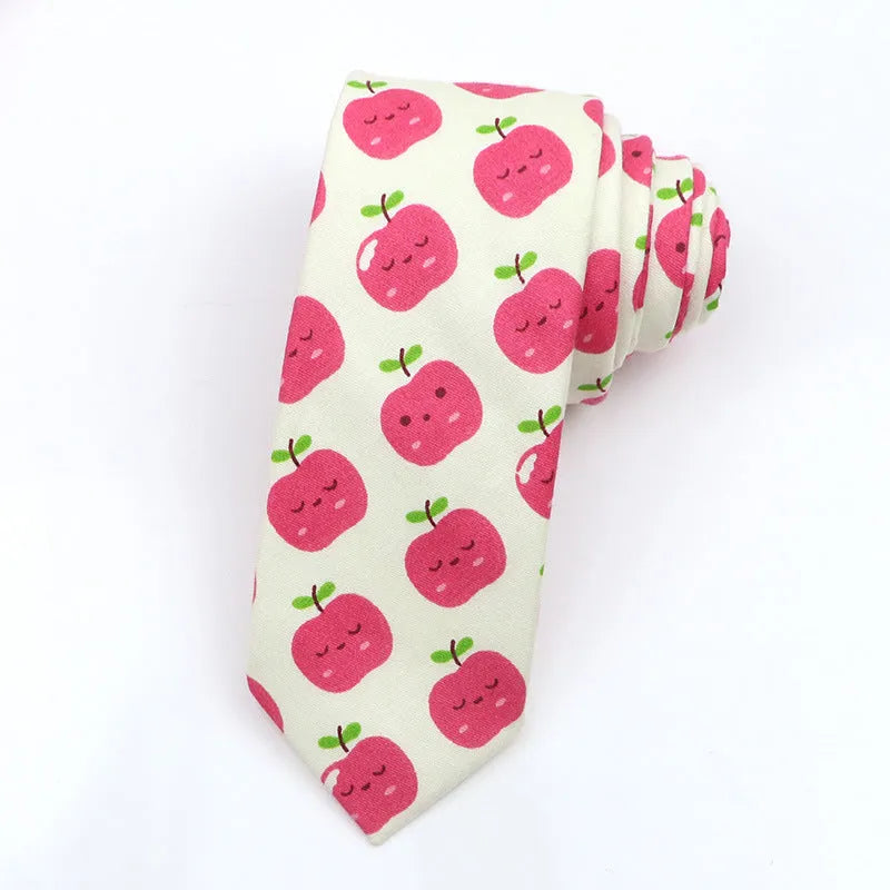 Korean style narrow cotton bow tie with cartoon pattern printing and adjustable neck strap