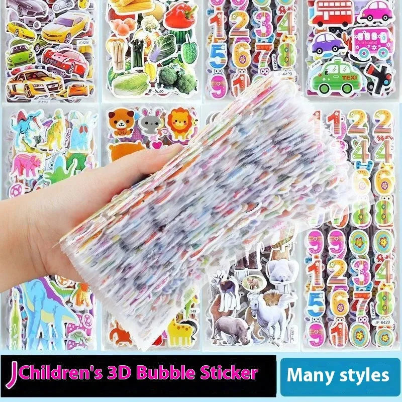 Children's 3D cartoon bubble reward stickers in mixed colours on white background