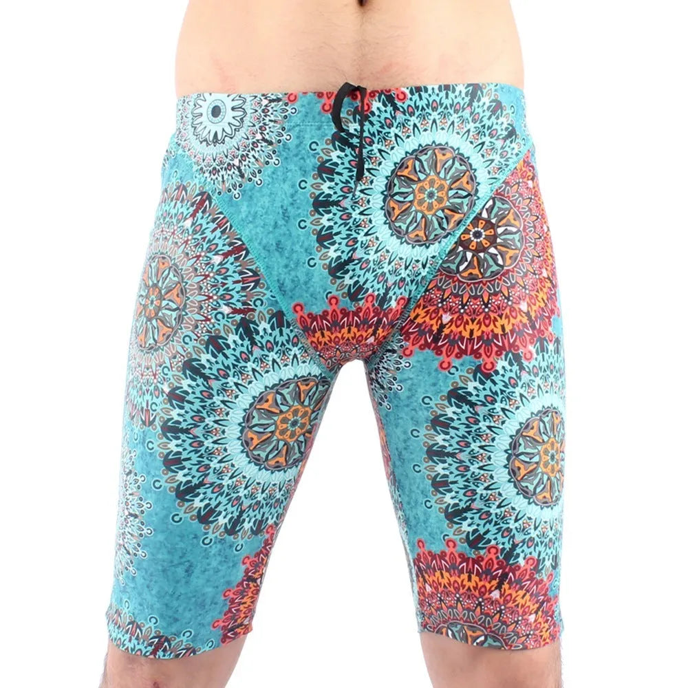 Men's quick-drying five-point swimming trunks in navy blue nylon fabric, loose fit for swimming or wading