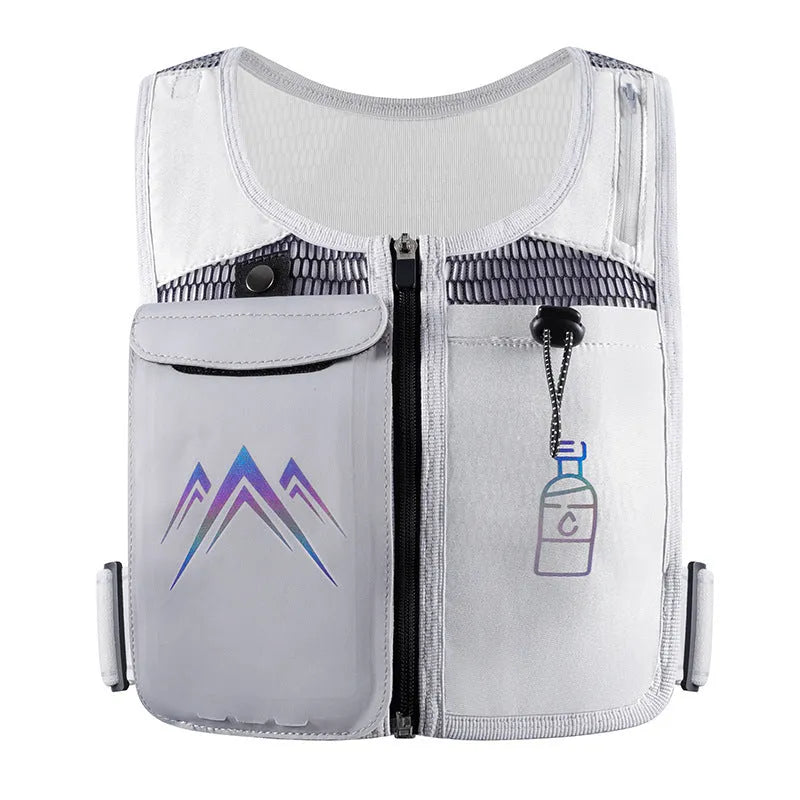 Classic black sports running vest with breathable mesh fabric and a front mobile phone pocket.