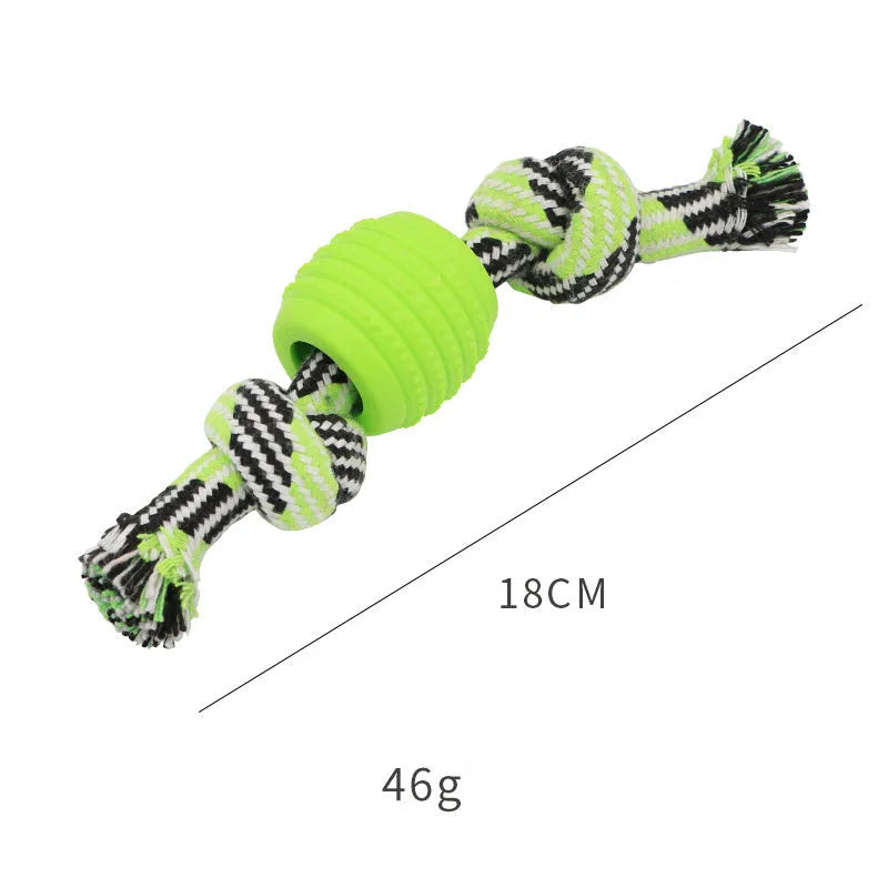 Blue molar-shaped dog chew toy with rope attachments for dental care and chewing