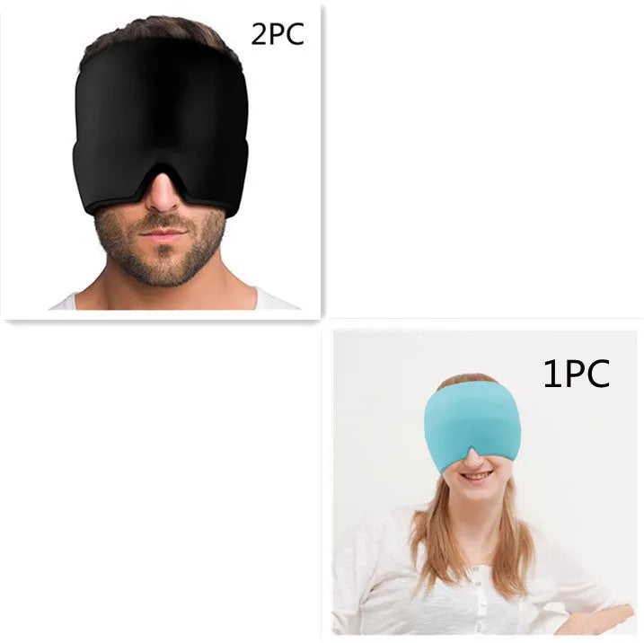 Black elastic gel cold compress eye mask for headache relief with measurements