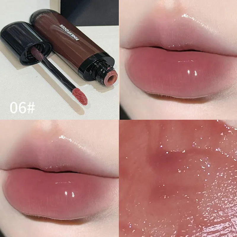 Black shiny Mirror Lip Lacquer makeup product showcasing six colour shades from the Black Citrus series.
