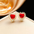 Gold-red titanium steel jewellery set with heart and flower pendant, matching earrings, and ring