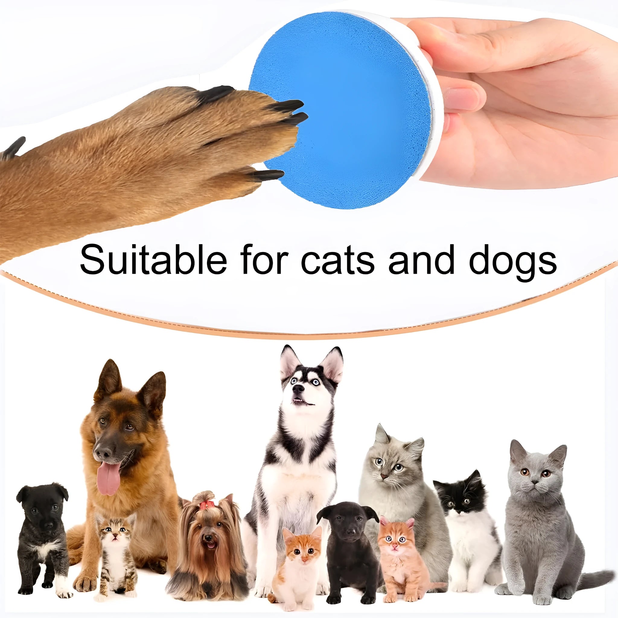 Round blue dog nail scratch board with ergonomic handle and replaceable sandpaper surface