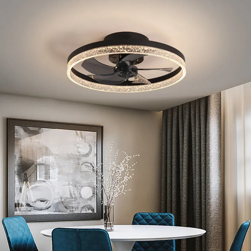 Nordic ceiling fan lamp with LED light in coffee gold finish, 50cm diameter with remote control