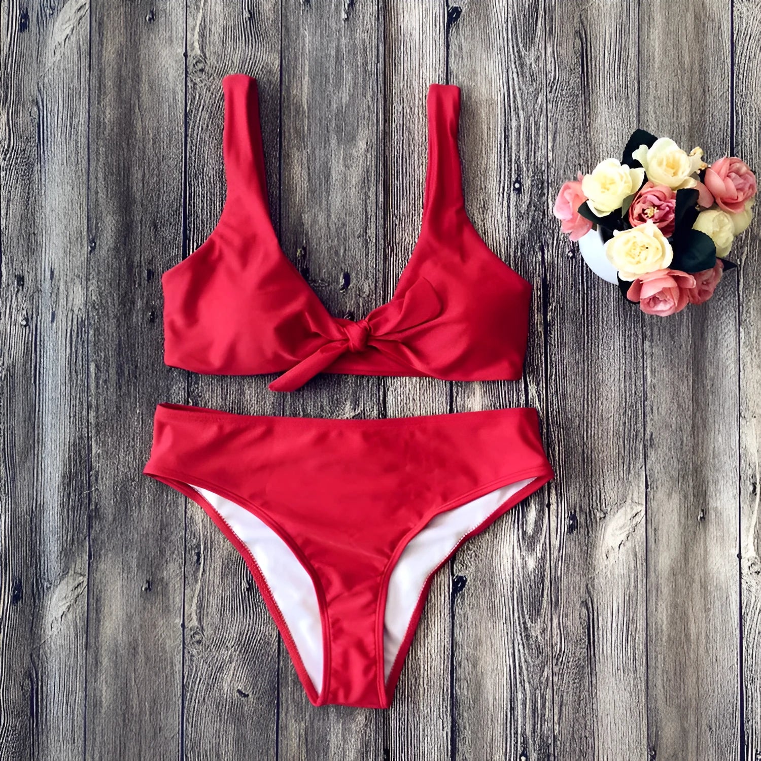 Pure colour polyester bikini swimwear set in European styling