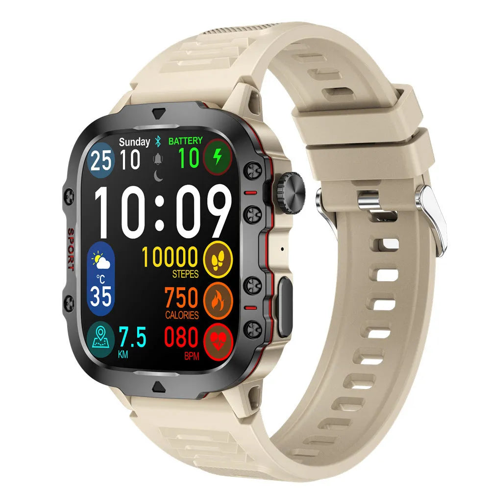 QX11 Smart Bluetooth Watch in black with a TFT touchscreen display, shown with an optional leather strap.