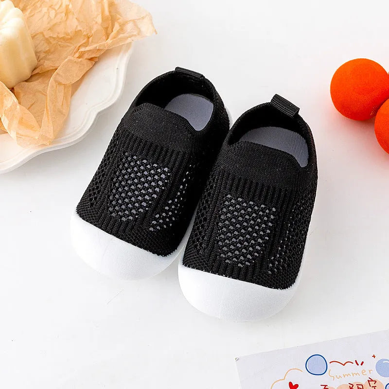Baby soft sole non-slip walking shoes with breathable cotton upper and natural rubber sole in multiple colours