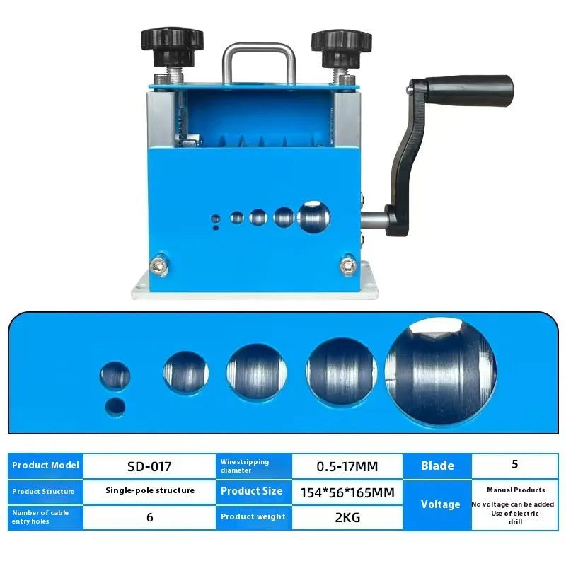 SD-017 manual wire stripping machine for cables 0.5mm to 17mm diameter.