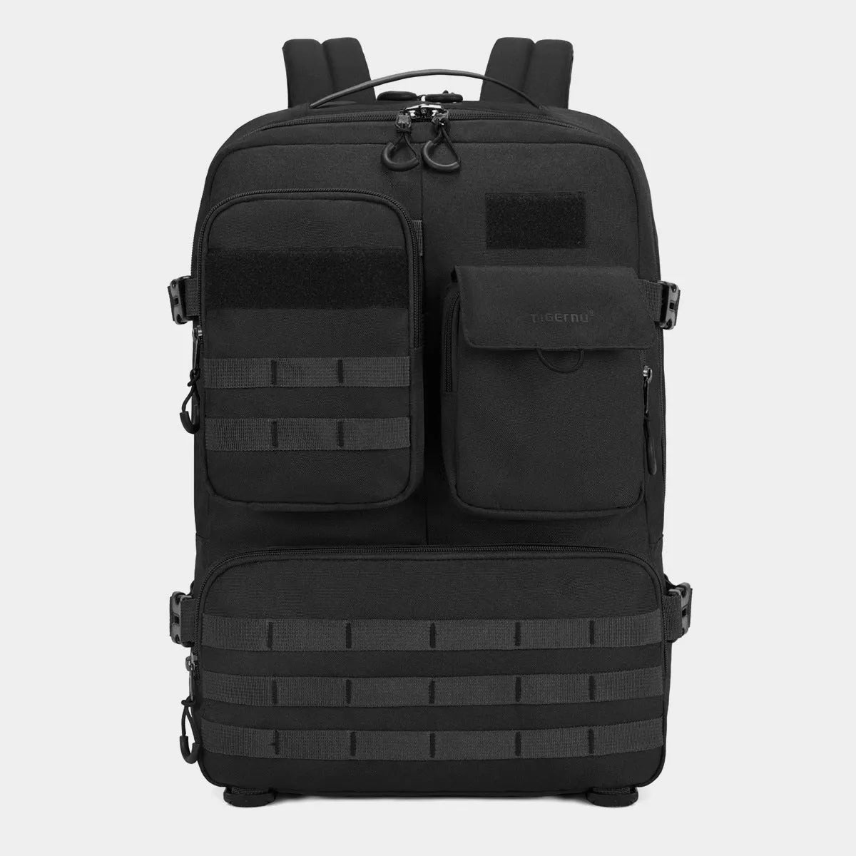 Army green tactical backpack with 17-inch height shown outdoors, highlighting its wear-resistant nylon construction.