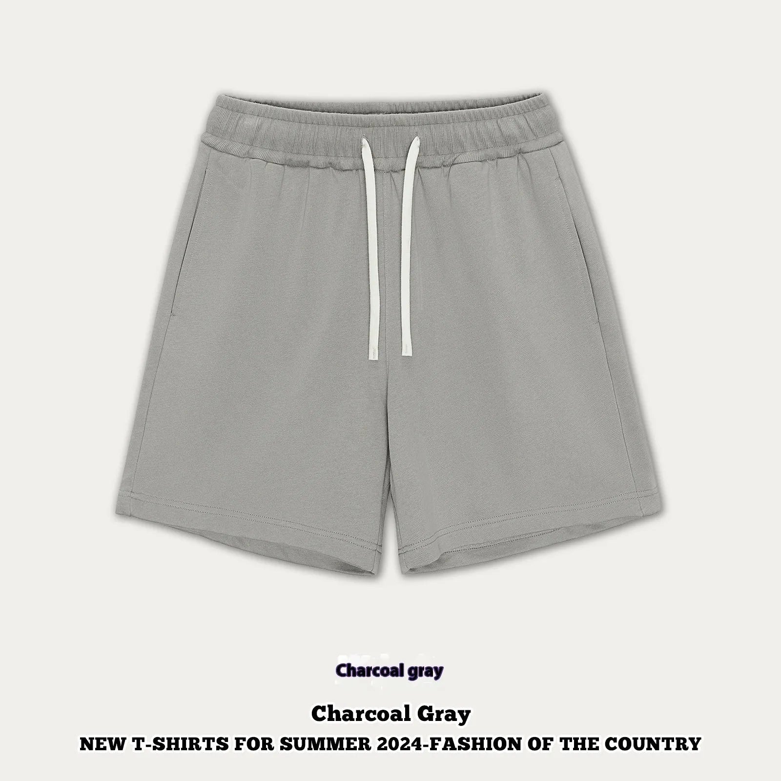 Loose-fit cotton denim shorts for a baby, shown in a neutral colour like khaki or grey.