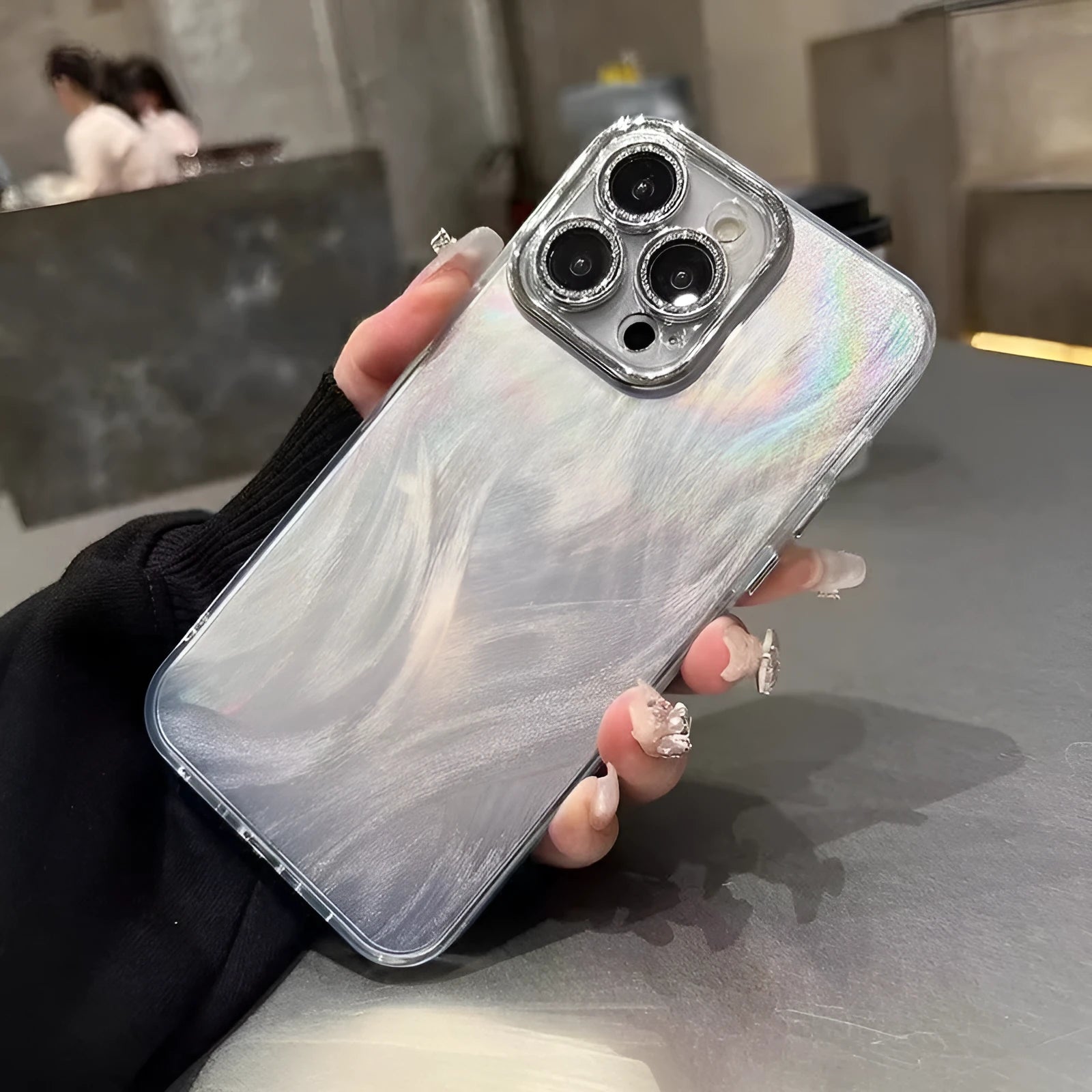 Glitter phone case for Apple iPhone 11-15, shockproof, black, shows all-inclusive fit with lens protector and bracelet