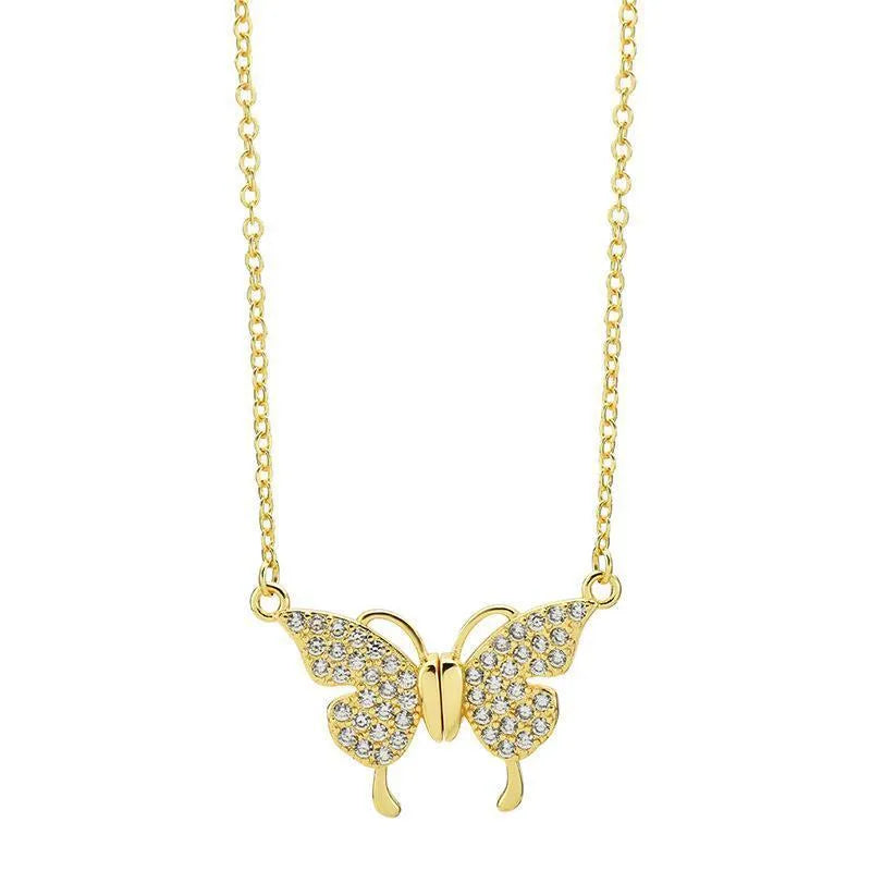Women's titanium steel butterfly necklace with magnetic snap fastening in gold or silver finish
