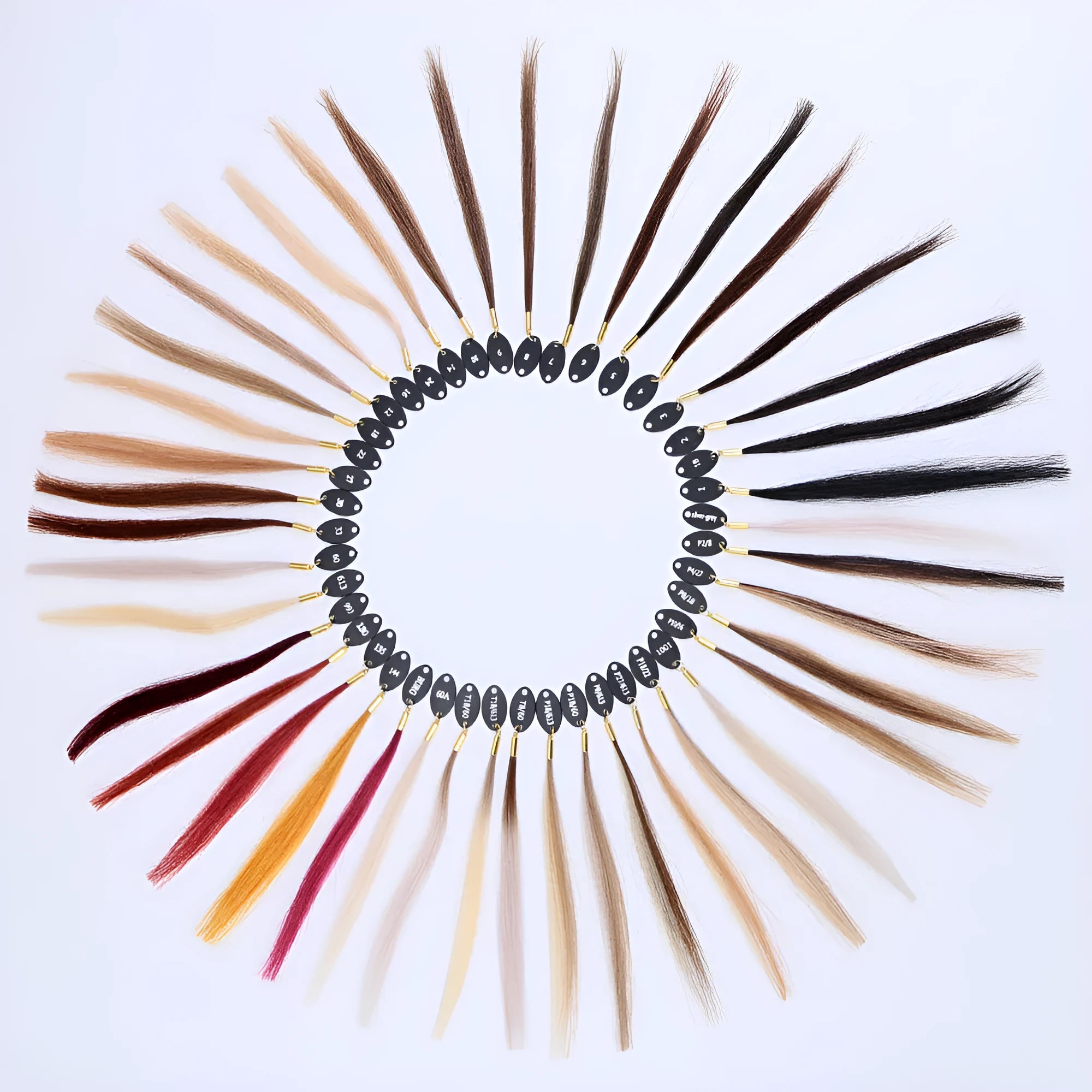 Hand-woven human hair colour board with 31 colour swatches for hairdressing use