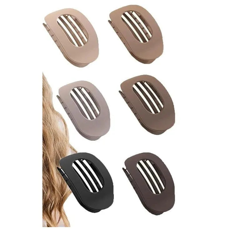 Six rose red plastic hair clips with frosted grip and quadrilateral design displayed together