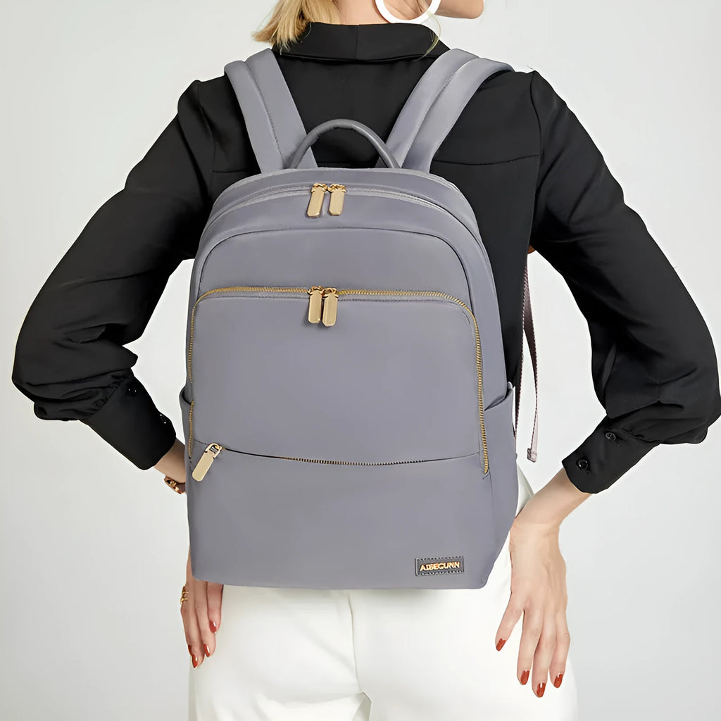 Large black Oxford cloth women's backpack showing front perspective